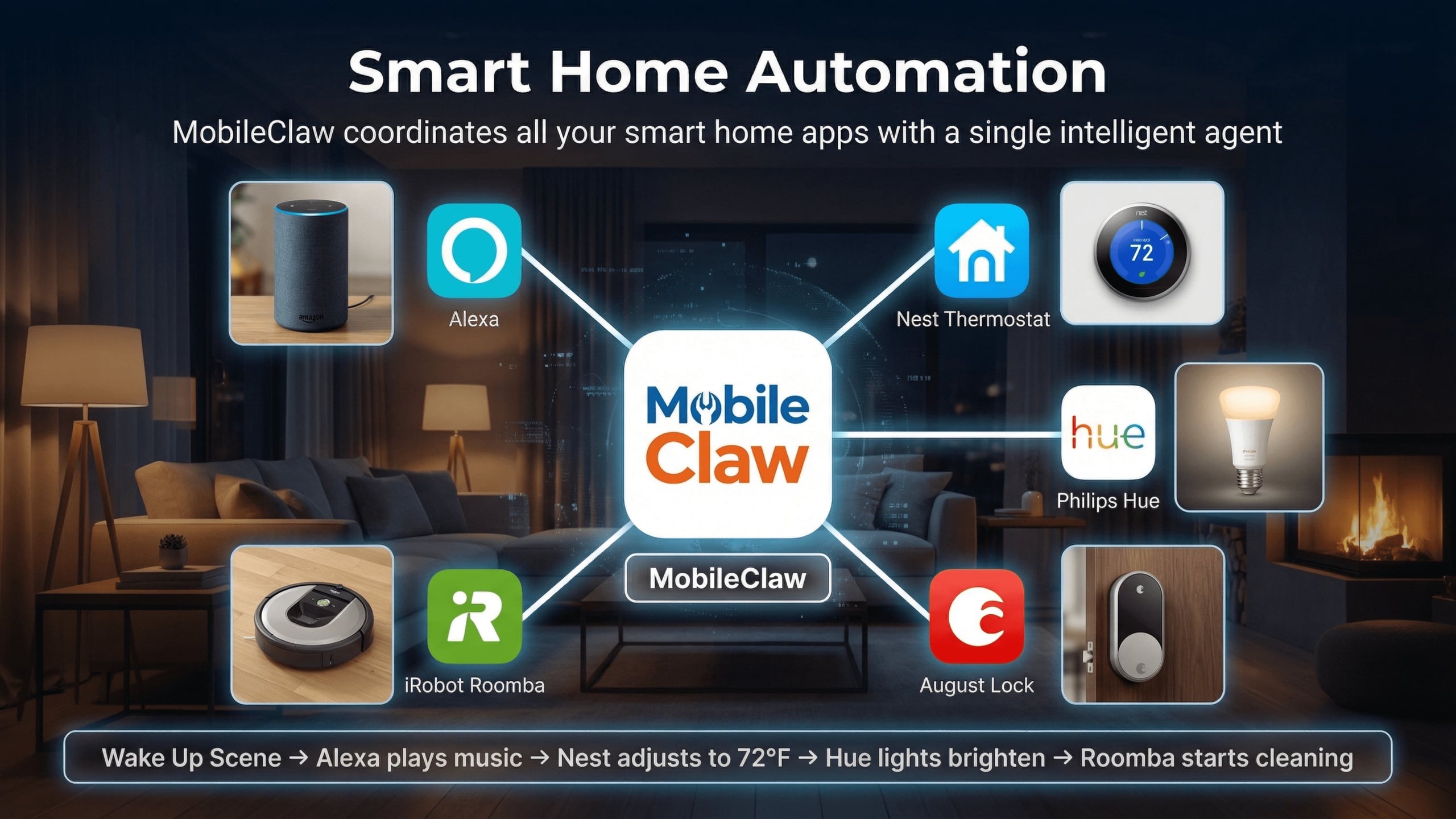 MobileClaw smart home automation scenario